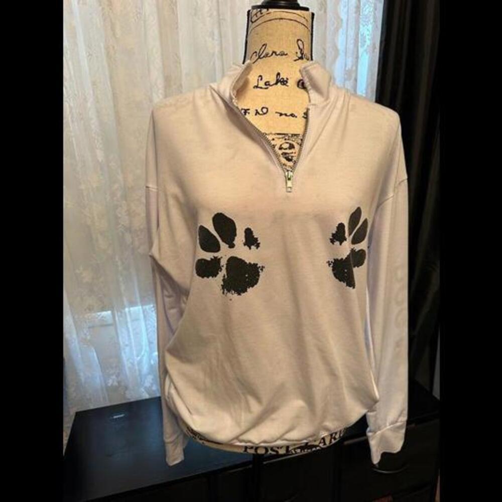 Paw Print Quarter-Zip Fleece Pullover - Cozy and Stylish
